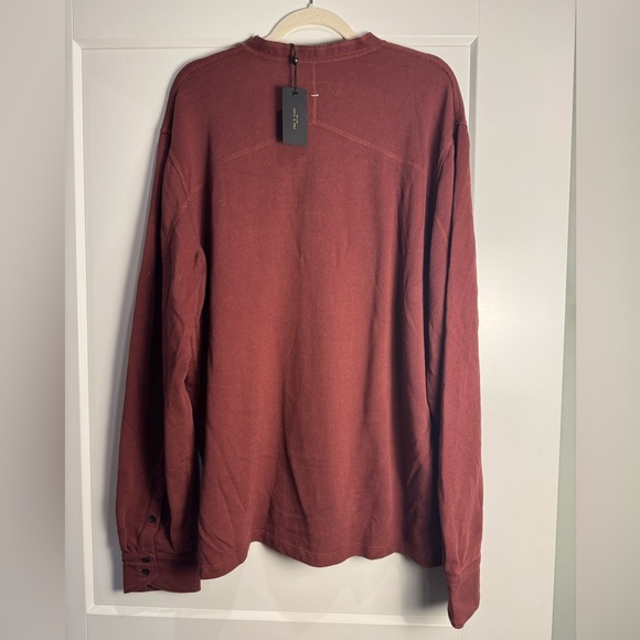 Rag & Bone Henley Burgundy Waffle Knit Band Collar Long Sleeve shirt - Picture 3 of 8